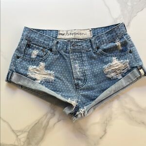 One Teaspoon Blue Distressed Jean Shorts